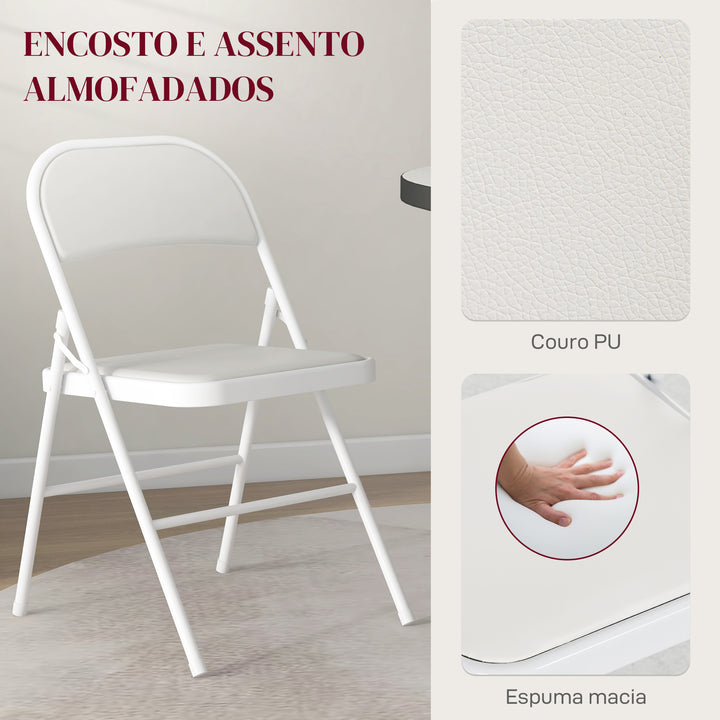 Conjunto de 4 Cadeiras Dobráveis Cadeiras Dobráveis com Encosto e Estrutura de Aço para Sala de Estar Escritório Estúdio 45x46x78 cm Branco