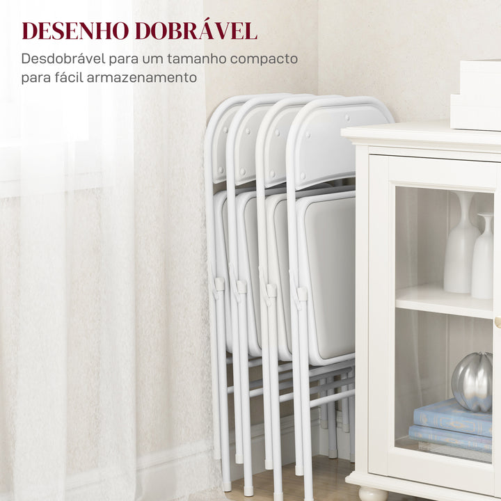Conjunto de 4 Cadeiras Dobráveis Cadeiras Dobráveis com Encosto e Estrutura de Aço para Sala de Estar Escritório Estúdio 45x46x78 cm Branco