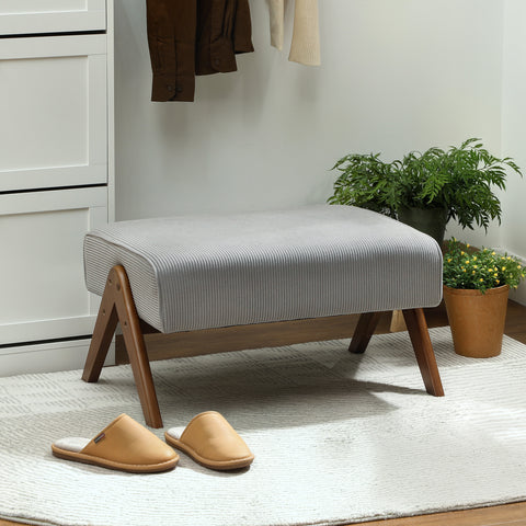 Apoio para Pés para Sala Banco Baixo Estofado em Veludo Otomana Retangular com Assento Almofadado e Pés de Madeira para Sala de Estar Quarto 69x47x36 cm Cinzento Claro