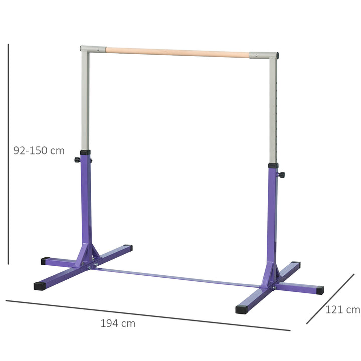 Barra de Ginástica para Crianças acima de 3 Anos Barra de Treino com Altura Ajustável 92-150 cm Barra Horizontal de Ginástica Carga 75 kg 194x121x150 cm Roxo