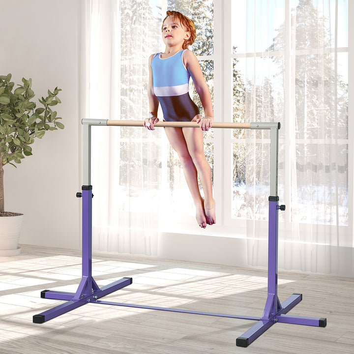 Barra de Ginástica para Crianças acima de 3 Anos Barra de Treino com Altura Ajustável 92-150 cm Barra Horizontal de Ginástica Carga 75 kg 194x121x150 cm Roxo