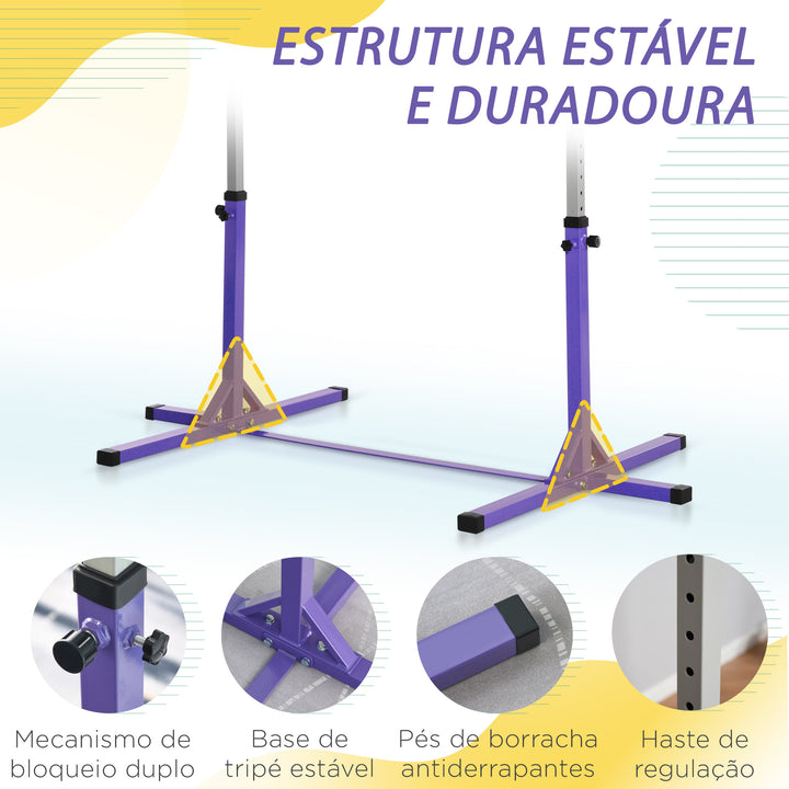 Barra de Ginástica para Crianças acima de 3 Anos Barra de Treino com Altura Ajustável 92-150 cm Barra Horizontal de Ginástica Carga 75 kg 194x121x150 cm Roxo