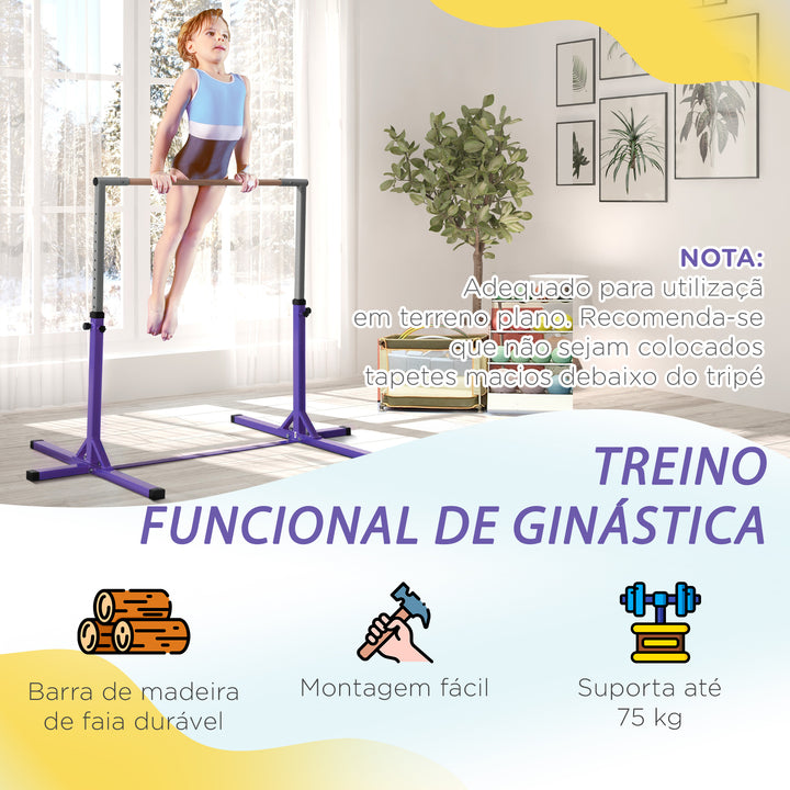 Barra de Ginástica para Crianças acima de 3 Anos Barra de Treino com Altura Ajustável 92-150 cm Barra Horizontal de Ginástica Carga 75 kg 194x121x150 cm Roxo