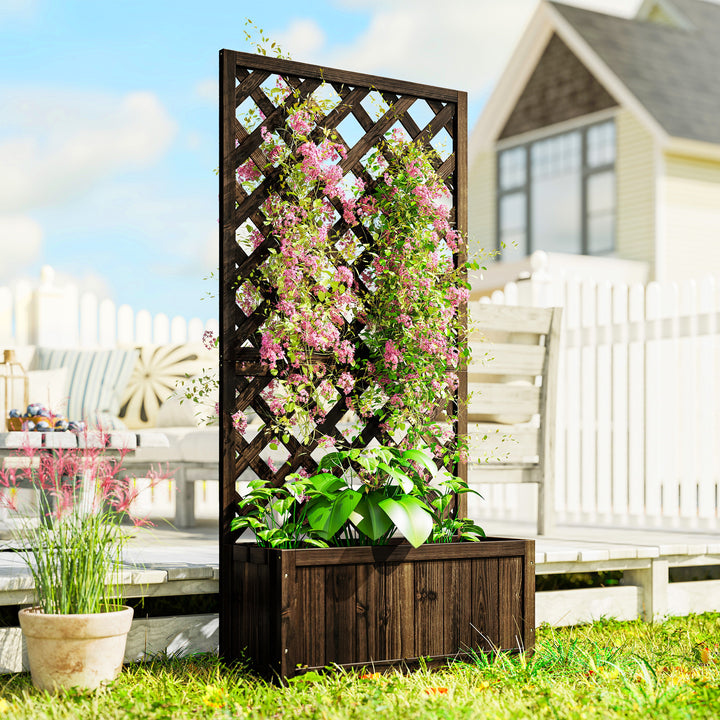 Floreira com Treliça de Madeira Maciça Caixa de Plantio com Suporte para Plantas Trepadeiras para Cultivo de Plantas Flores 72,5x31,5x149,5 cm Marrom