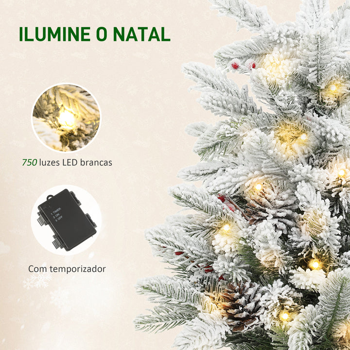 Árvore de Natal com 35 Luzes LED 60 cm Mini Árvore de Natal Artificial com 182 Ramos com Neve Pinhas Bagas e Base de Saco de Juta Decoração de Natal de Mesa para Casa Escritório Verde