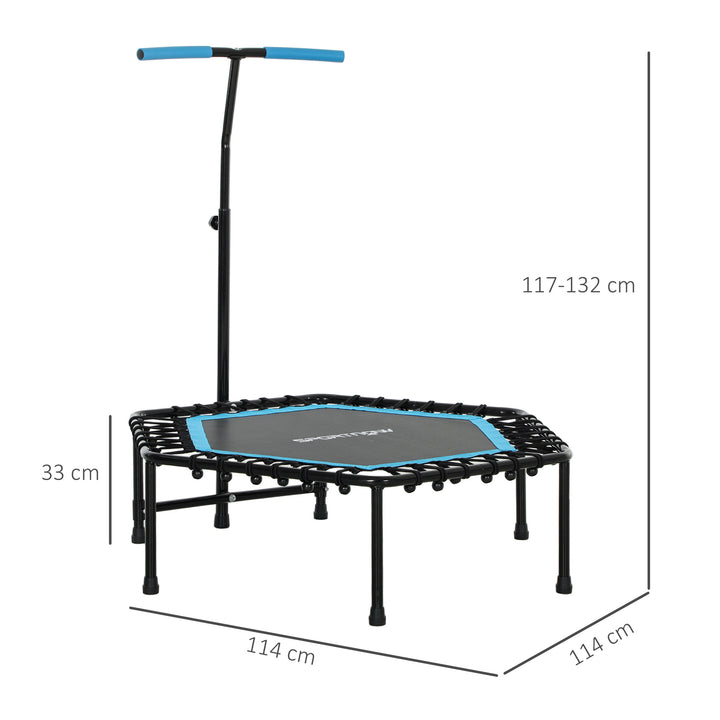 Trampolim Fitness 114x114x132 cm Trampolim Fitness com Guiador Ajustável em 3 Níveis Estrutura de Aço para Treino de Perna Corpo em Casa Escritório Ginásio Azul