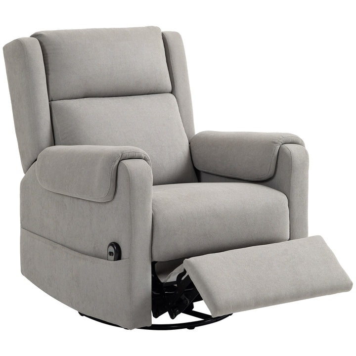 Poltrona Relax Reclinável Elétrica Giratória e Basculante com Apoio para os Pés Ajustável Controlo Remoto Acolchoamento Espesso Tecido Chenille para Quarto Sala de Estar 86x89x99 cm Cinzento Claro