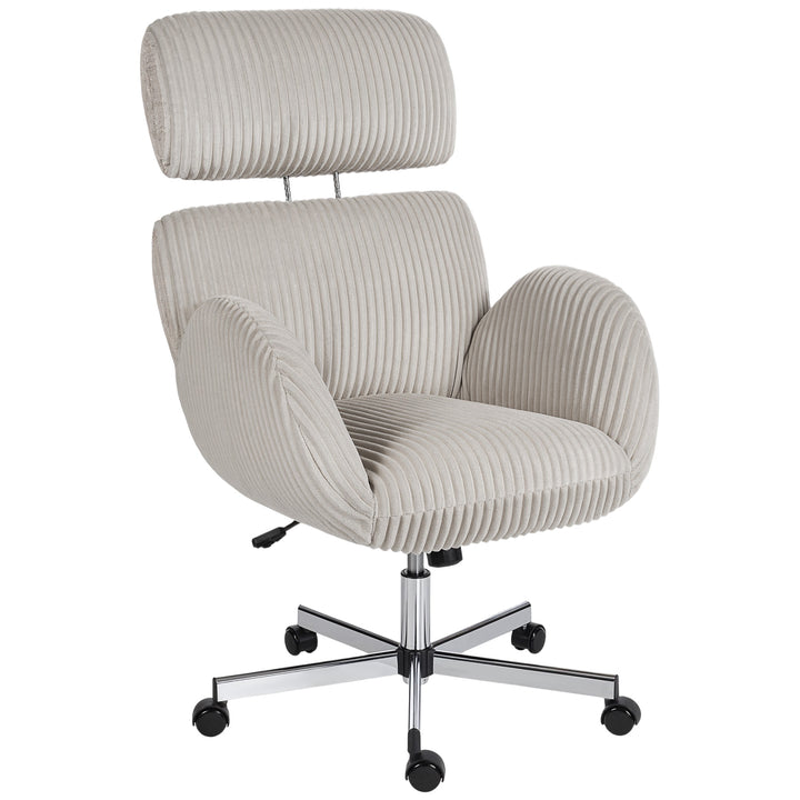 Cadeira de Escritório Cadeira de Secretária com Apoio de Braços Encosto Alto Apoio de Cabeça Regulável Rodas Altura Ajustável Giratória Função Basculante 74x70x104-112 cm Cinzento