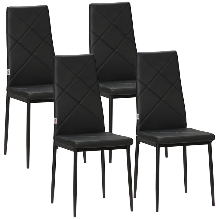 Conjunto de 4 Cadeiras de Sala de Jantar Estofadas em Couro Sintético Cadeiras de Cozinha com Encosto Alto e Pés de Aço Carga Máxima 120kg 41x50x97cm Preto