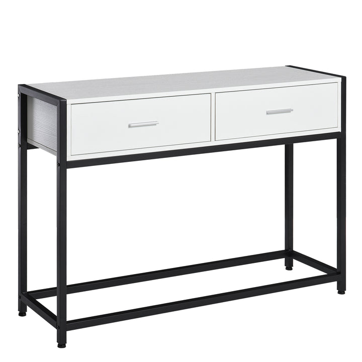 Consola Mesa de Entrada 120x34x81cm com 2 Gavetas e Pés Ajustáveis Móvel de Entrada de Estilo Moderno para Corredor Entrada Branco e Preto