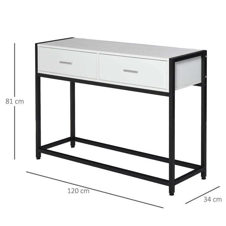 Consola Mesa de Entrada 120x34x81cm com 2 Gavetas e Pés Ajustáveis Móvel de Entrada de Estilo Moderno para Corredor Entrada Branco e Preto