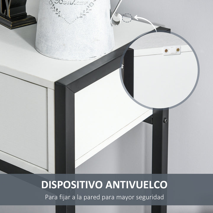 Consola Mesa de Entrada 120x34x81cm com 2 Gavetas e Pés Ajustáveis Móvel de Entrada de Estilo Moderno para Corredor Entrada Branco e Preto