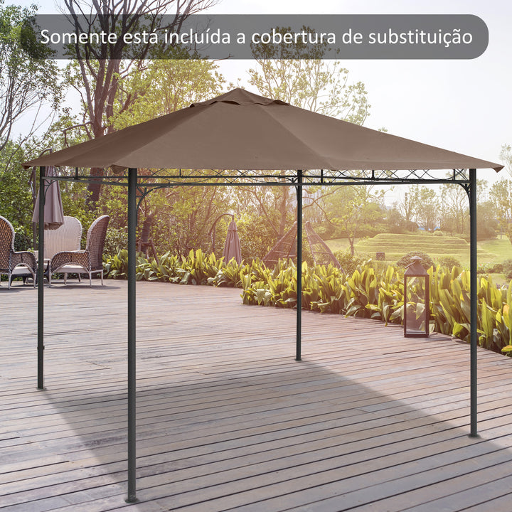 Cobertura de substituição de 3 x 3 m para barraca de jardim gazebo ao ar livre com 8 orifícios de drenagem e ventilação marrom