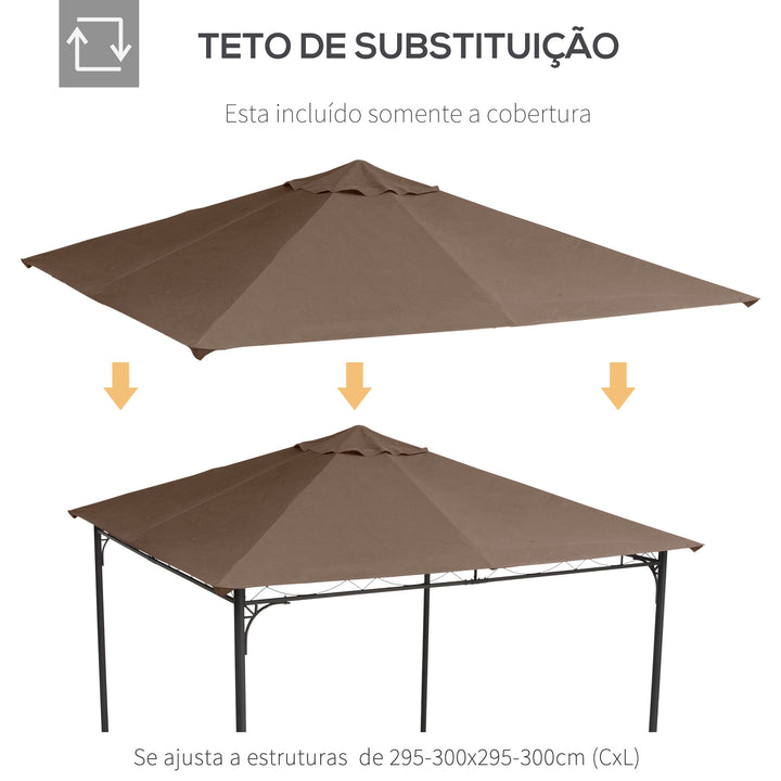 Cobertura de substituição de 3 x 3 m para barraca de jardim gazebo ao ar livre com 8 orifícios de drenagem e ventilação marrom