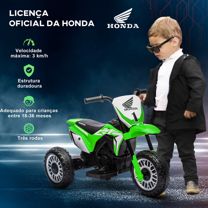 Mota Elétrica com Licença Honda CRF450RL para Crianças acima de 18 Meses Mota de Bateria 6V com Velocidade 3km/h Buzina e Som de Arranque Carga Máxima 25 kg 71x40,5x43,5 cm Verde