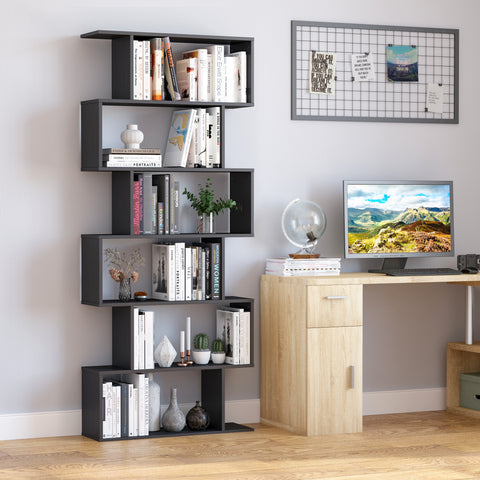 Estante com 6 Prateleiras para Livros - Cor: Preto – Material: Madeira - Dimensões 80 x 25 x 192 cm