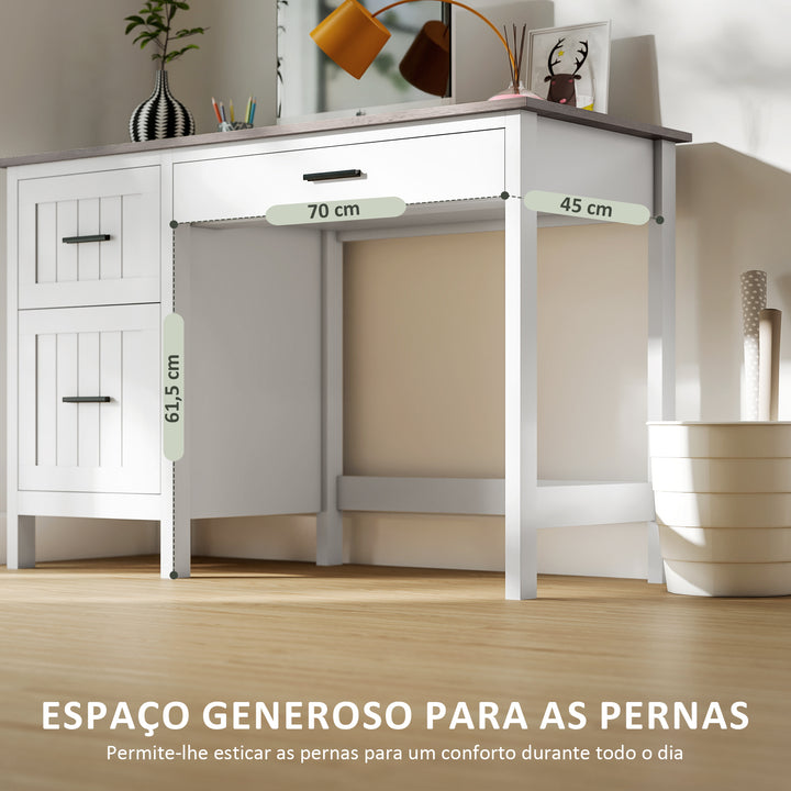 Secretária Rústica 120x50 cm Mesa de Secretária com 3 Gavetas e Bancada com Efeito Madeira Mesa para Computador para Estudo Escritório em Casa Branco