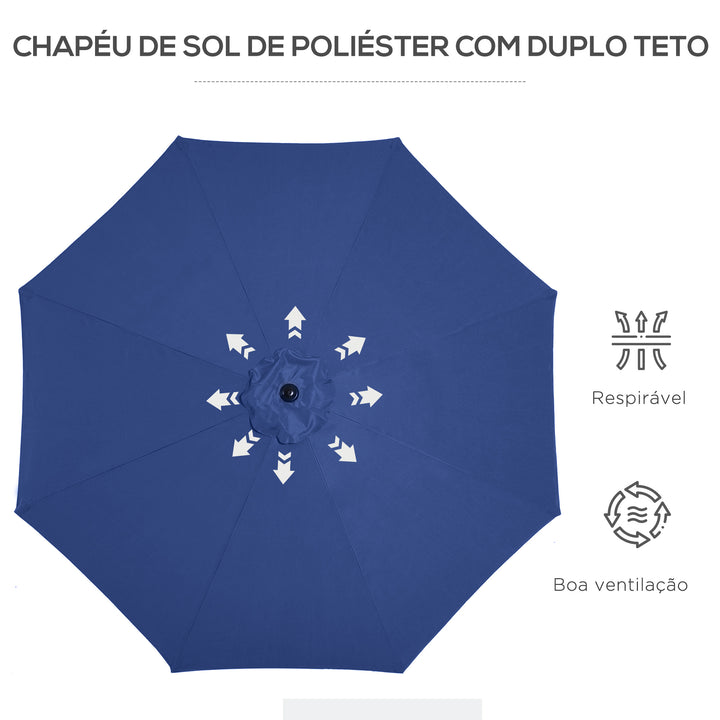 Chapéu de Sol de Jardim Ø295x250 cm com Manivela Chapéu de Sol Exterior com Mecanismo de Inclinação e Mastro Desmontável de Metal para Terraço Piscina Pátio Azul