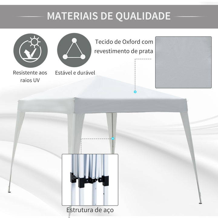 Tenda Dobrável para Exterior 3x3m para Jardim Parque de Campismo Festa Loja Eventos – Cor branco mate com tonalidade cinzenta– Aço e Oxford