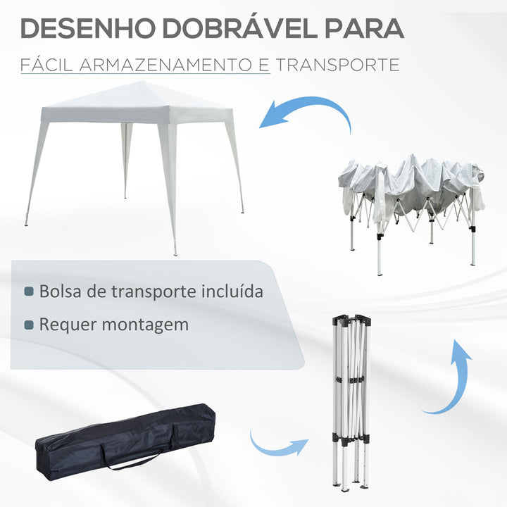 Tenda Dobrável para Exterior 3x3m para Jardim Parque de Campismo Festa Loja Eventos – Cor branco mate com tonalidade cinzenta– Aço e Oxford