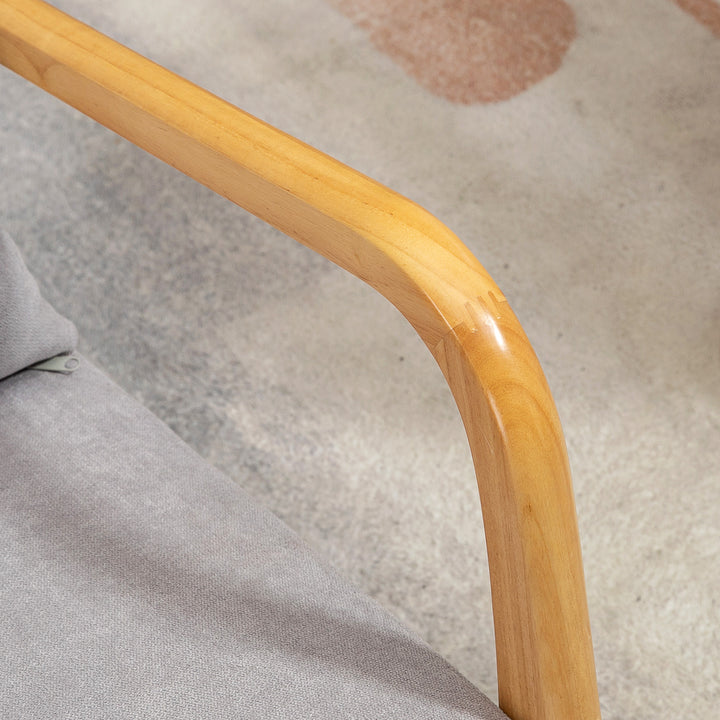 Poltrona Sala de Estar Nórdica Poltrona Individual Acolchoada com Apoio para os Braços e Estrutura de Madeira de Borracha para Dormitório Carga 120 kg 61x78x76 cm Cinza