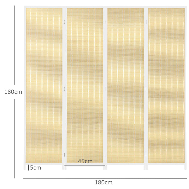Biombo de 4 Painéis Dobrável 180x180 cm Separador de Ambientes Divisor de Habitação Tecido a Mão de Bambu e Fio de Algodão Decoração Elegante para Sala de Estar Branco