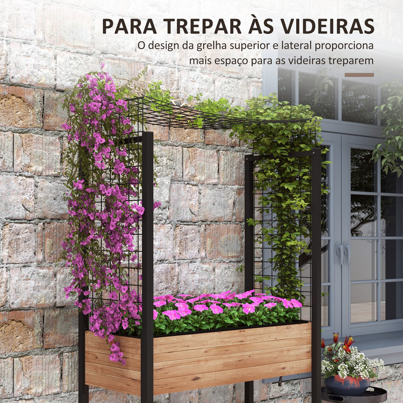 Horta Elevada com Rodas Horta Urbana Elevada com Treliça Orifícios de Drenagem para Plantas Trepadeiras Flores 110x49x190 cm Marrom