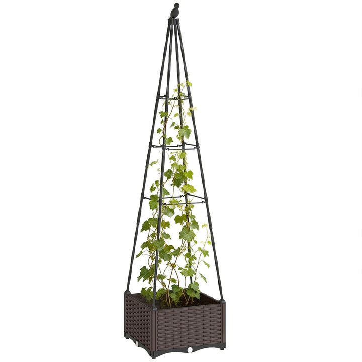 Floreira com Treliça Metálica Floreira para Plantas Trepadeiras Vaso de PP com Orifícios de Drenagem e Tampões Floreira Elevada para Jardim Pátio 40x40x175 cm Preto
