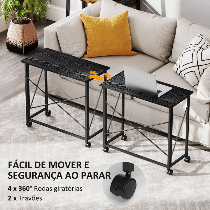 Secretária Dobrável com Rodas Mesa de Secretária Compacta Mesa para Computador Portátil para Casa Escritório Espaços Pequenos 80x40x75 cm Preto
