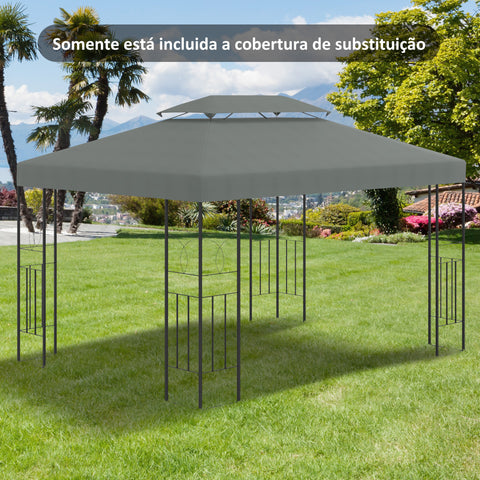 Cobertura de Substituição 4x3m para Pérgola de Jardim 2 Níveis Respirável com 10 Orifícios de Drenagem Cobertura de Substituição de Pérgola Exterior Cinza