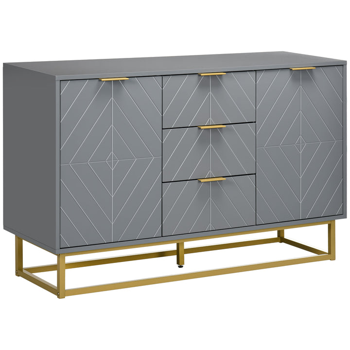 Aparador Auxiliar Armário de Armazenamento com 3 Gavetas e 2 Armários com Porta Prateleira Ajustável para Sala de Estar Cozinha 120x40x76 cm Cinza