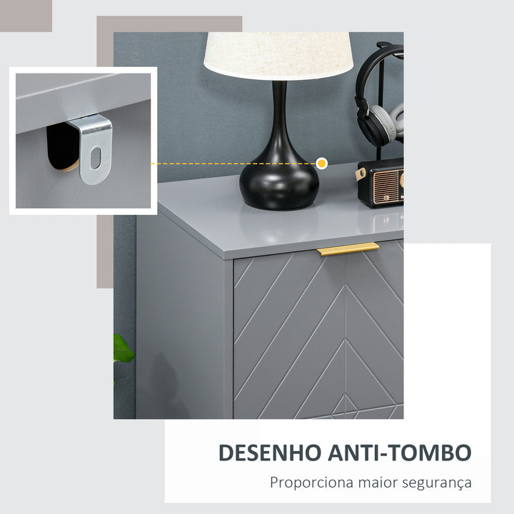 Aparador Auxiliar Armário de Armazenamento com 3 Gavetas e 2 Armários com Porta Prateleira Ajustável para Sala de Estar Cozinha 120x40x76 cm Cinza