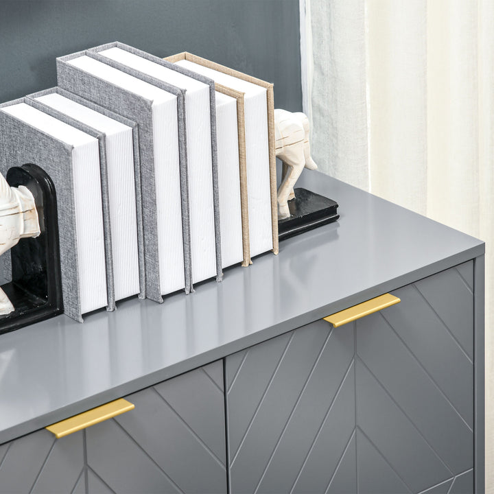 Aparador Auxiliar Armário de Armazenamento com 3 Gavetas e 2 Armários com Porta Prateleira Ajustável para Sala de Estar Cozinha 120x40x76 cm Cinza