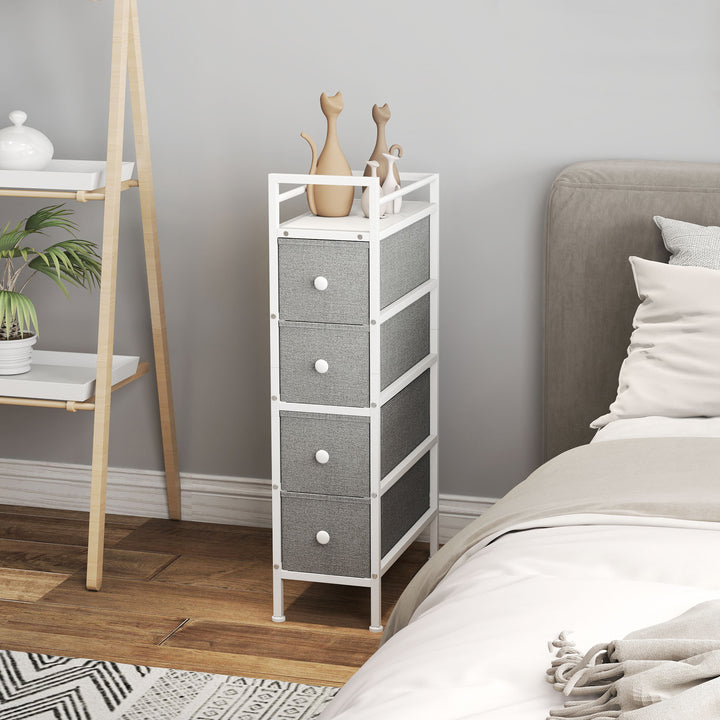 Móvel de Arrumação Estreito com 4 Gavetas de Tecido Cómoda para Quarto Estreita com Estrutura de Aço para Espaços Pequenos Sala de Estar Closet Casa de Banho 20x43x81,5 cm Cinzento Claro