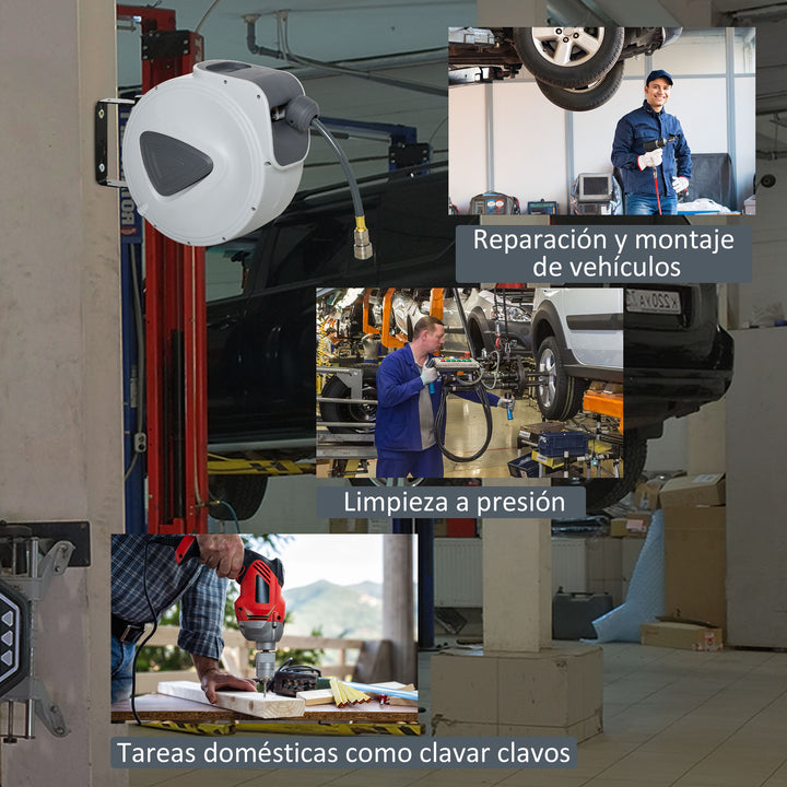 Carretel retrátil com mangueira de ar comprimido para compressor suporte giratório 180 ° Cinza 43x25x35 cm