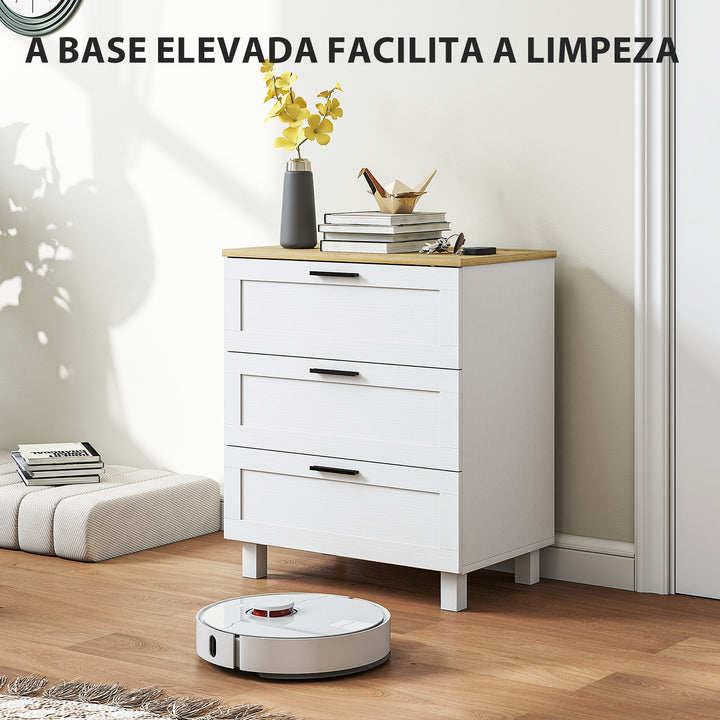 Cómoda Estreita com 3 Gavetas Cómoda de Quarto com Pés de Madeira Cómoda Auxiliar para Sala Escritório Estilo Moderno 60x38x71 cm Branco