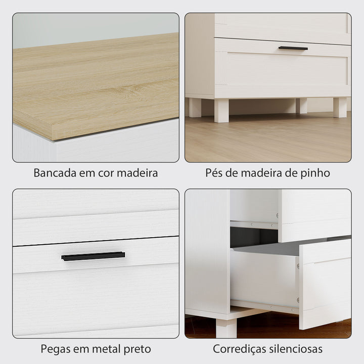 Cómoda Estreita com 3 Gavetas Cómoda de Quarto com Pés de Madeira Cómoda Auxiliar para Sala Escritório Estilo Moderno 60x38x71 cm Branco