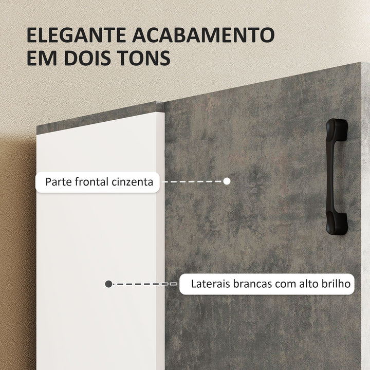 Aparador de 2 Portas de Fechamento Suave Aparador de Sala de Estar com Prateleira Móvel Auxiliar para Cozinha Quarto Entrada 80x37x80 cm Cinza Cimento e Branco Brilho