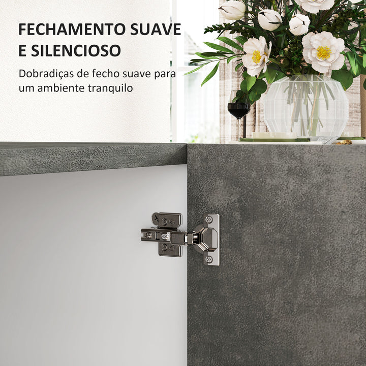 Aparador de 2 Portas de Fechamento Suave Aparador de Sala de Estar com Prateleira Móvel Auxiliar para Cozinha Quarto Entrada 80x37x80 cm Cinza Cimento e Branco Brilho