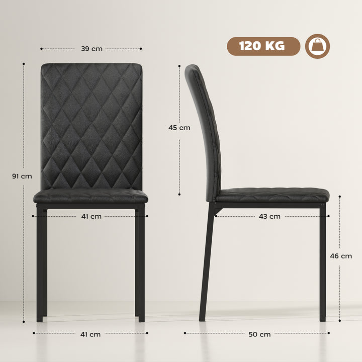 Conjunto de 4 Cadeiras de Sala de Jantar Estofadas com Pés de Metal Cadeiras Modernas para Cozinha Carga Máxima 120 kg 41x50x91 cm Preto