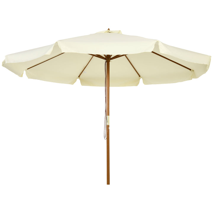 Chapéu de Sol de Jardim Ø325x250 cm Chapéu de Sol de Madeira com Sistema de Polea Teto com Ventilação e 8 Hastes de Bambú para Terraço Balcão Exterior Creme