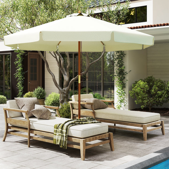 Chapéu de Sol de Jardim Ø325x250 cm Chapéu de Sol de Madeira com Sistema de Polea Teto com Ventilação e 8 Hastes de Bambú para Terraço Balcão Exterior Creme