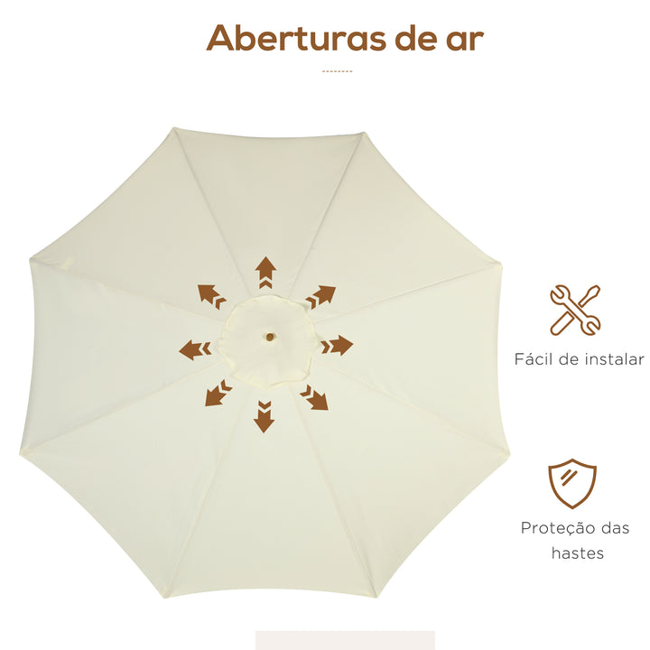 Chapéu de Sol de Jardim Ø325x250 cm Chapéu de Sol de Madeira com Sistema de Polea Teto com Ventilação e 8 Hastes de Bambú para Terraço Balcão Exterior Creme