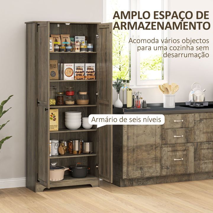Armário de Cozinha Armário de Arrumação com 2 Portas e Prateleiras Ajustáveis para Sala de Jantar Sala de Estar 78x31,5x182 cm Marrom Acinzentado