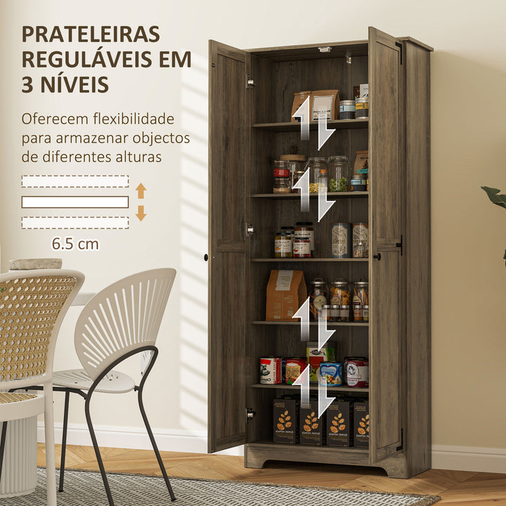 Armário de Cozinha Armário de Arrumação com 2 Portas e Prateleiras Ajustáveis para Sala de Jantar Sala de Estar 78x31,5x182 cm Marrom Acinzentado