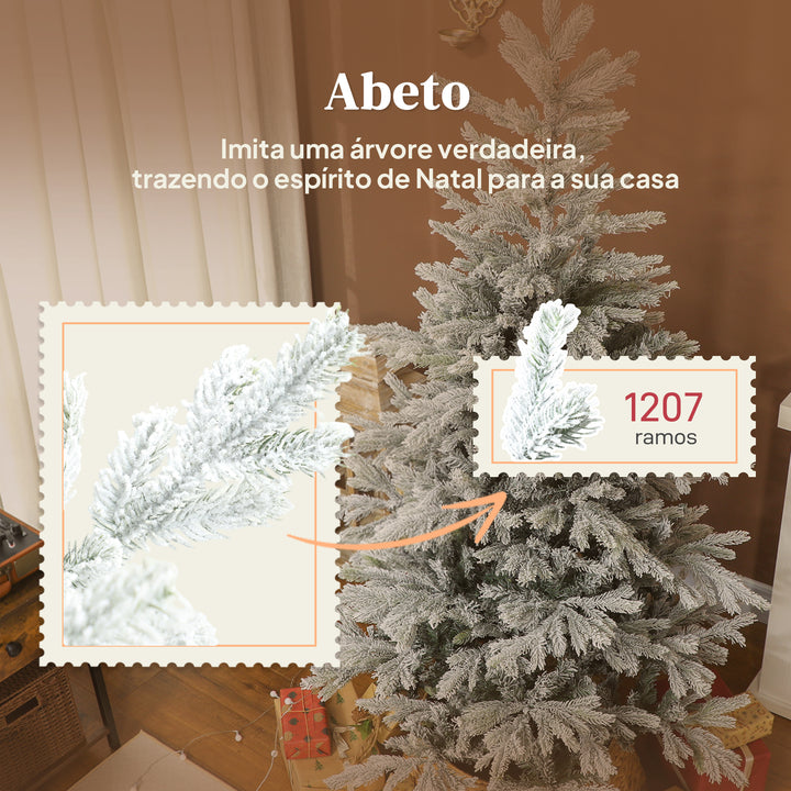 Árvore de Natal Artificial 180 cm Árvore de Natal Nevada Abeto Artificial com 1207 Ramos Base Dobrável e Fácil de Montar Decoração para Casa Escritório Festas Verde