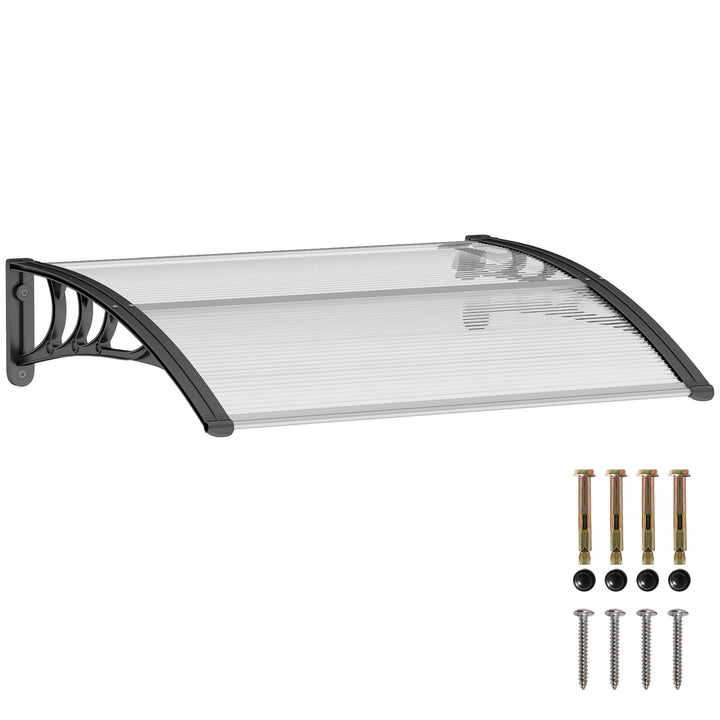 Marquise de Proteção 75x100 cm Marquise de Exterior para Portas e Janelas contra Sol e Chuva com Suporte de Liga de Alumínio Transparente e Preto