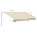 Toldo Manual Retrátil 350x250 cm Toldo para Varanda com Manivela de Metal Impermeável e Anti-UV Toldo Enrolável de Exterior para Jardim Terraço Janelas Creme