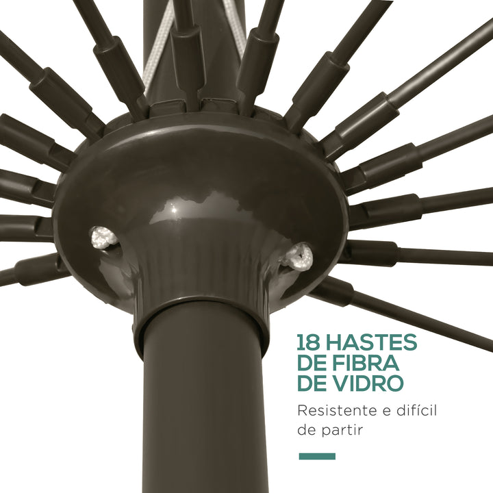Chapéu de Sol de Jardim Ø2,5x2,4 m Chapéu de Sol de Terraço com Manivela Manual Mastro Flexível Impermeável e 18 Hates Exterior Verde