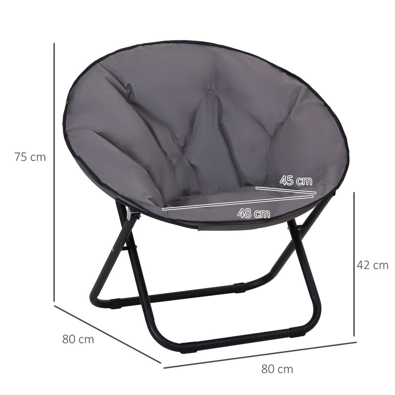 Cadeira de Lua Cadeira Redonda de Lua com Assento de Tecido Oxford e Pés de Metal Carga Máxima 120 kg para Campismo Praia Varanda Pátio 80x80x75 cm Cinza